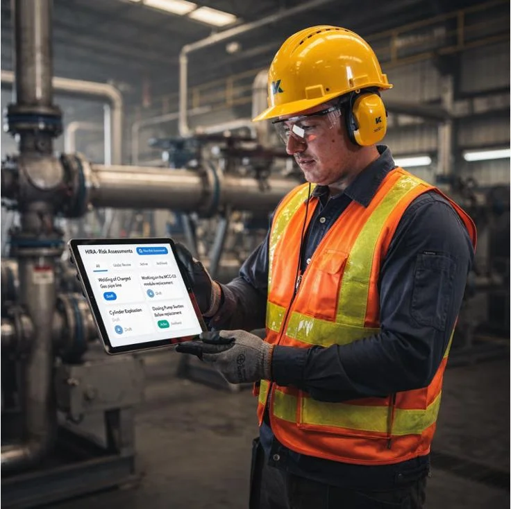 Manufacturing floor with workers in safety equipment